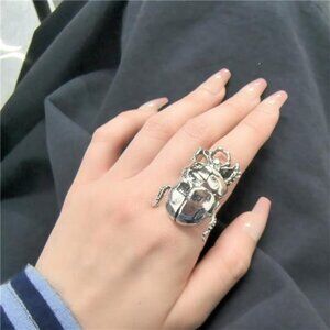 Vintage Beetle Statement Ring | Adjustable Insect Jewelry